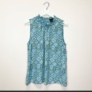 Ann Taylor Medium Blouse Blue Green Geometric Sleeveless Top